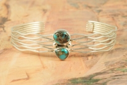 Genuine Apache Blue Turquoise Sterling Silver Branch Bracelet